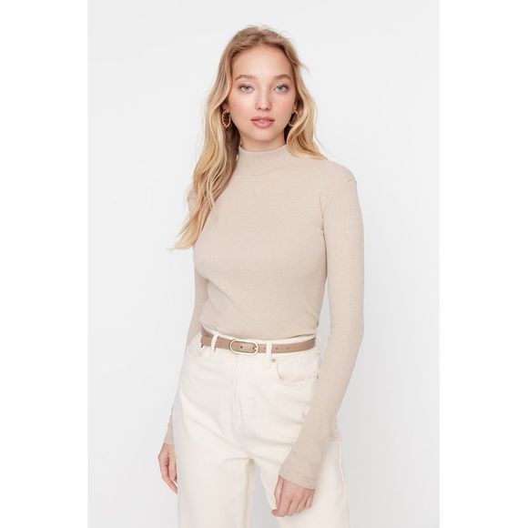 TRENDYOL Damen Oversize Strickpullover Mit Stehkragen – Basic Sweater Aus Acryl/Polyester Für Lässige Tage